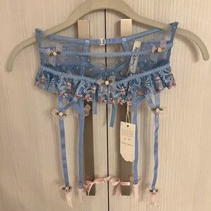 For Love and Lemons Blue Embroidered Garter Belt Size Xsmall 💕 NWT